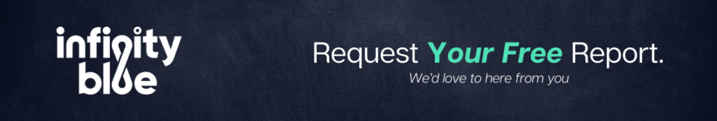Blog footer, including Infinity Blue's brand logo and caption "request your benchmark report"